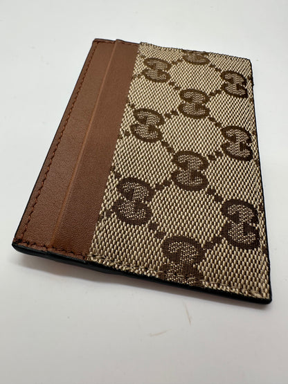 Gucci Card Case Tela GG Original Beige/Ebony e Pelle Cuoio – 233166