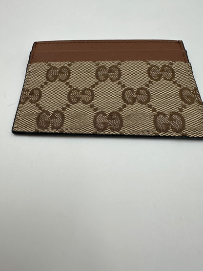 Gucci Card Case Tela GG Original Beige/Ebony e Pelle Cuoio – 233166