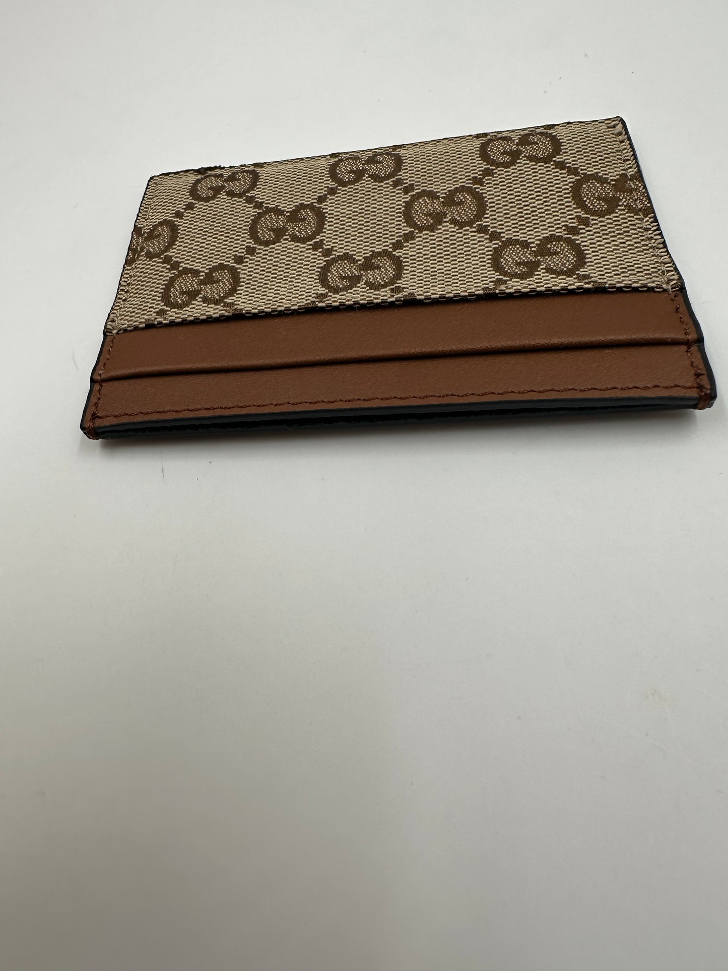 Gucci Card Case Tela GG Original Beige/Ebony e Pelle Cuoio – 233166