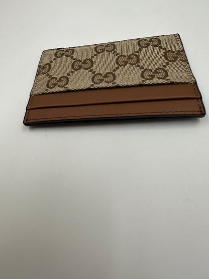 Gucci Card Case Tela GG Original Beige/Ebony e Pelle Cuoio – 233166