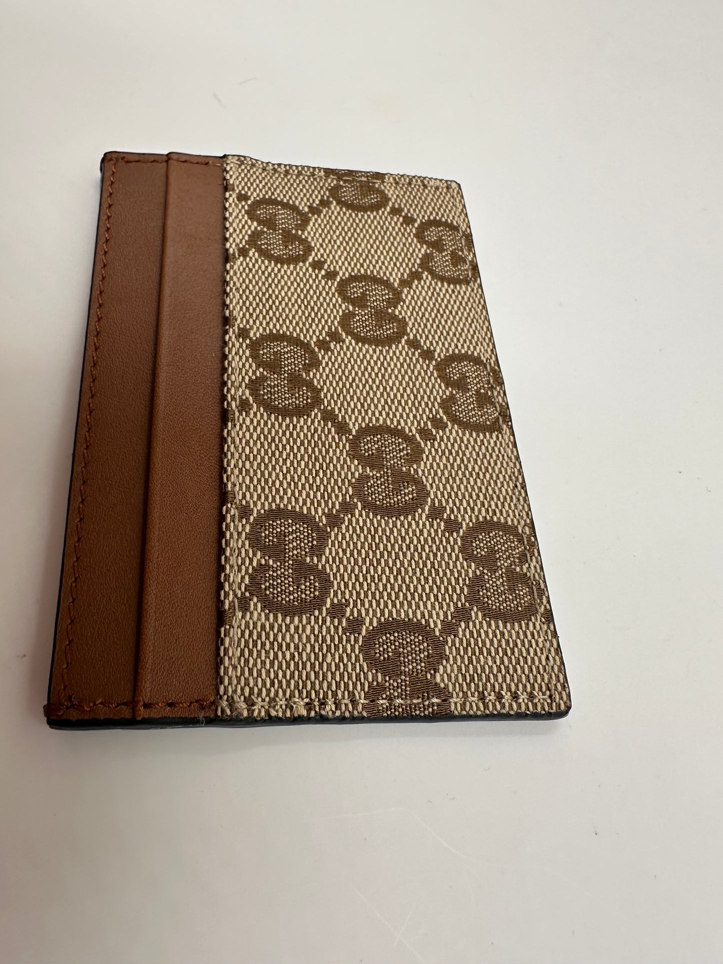 Gucci Card Case Tela GG Original Beige/Ebony e Pelle Cuoio – 233166
