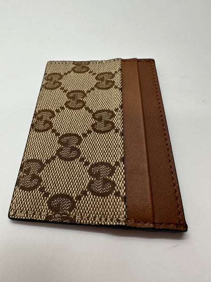 Gucci Card Case Tela GG Original Beige/Ebony e Pelle Cuoio – 233166