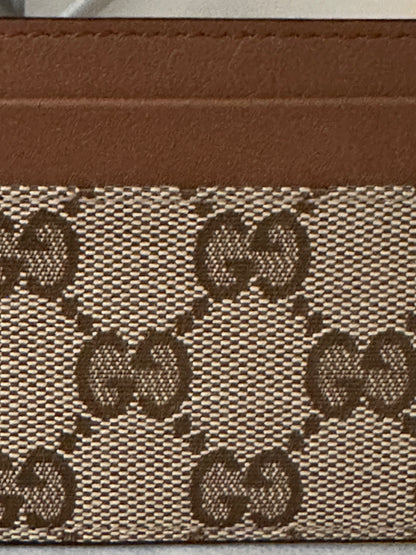 Gucci Card Case Tela GG Original Beige/Ebony e Pelle Cuoio – 233166