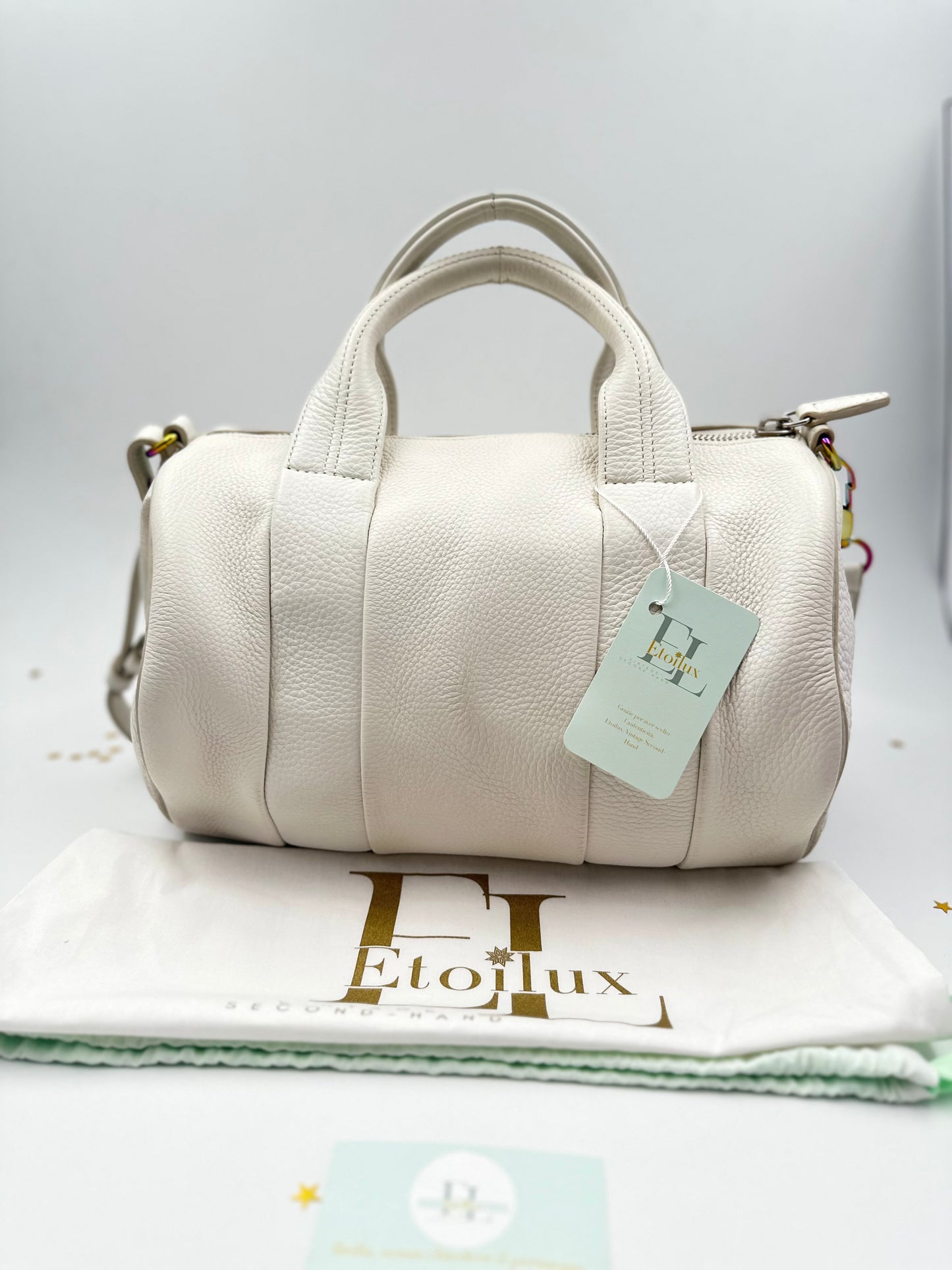 Alexander Wang Rocco Bag in Pelle Martellata Bianca con Borchie Iridescenti