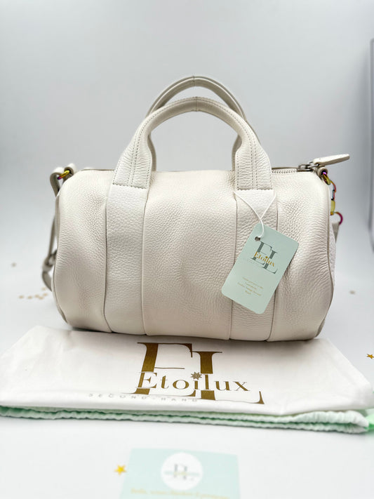 Alexander Wang Rocco Bag in Pelle Martellata Bianca con Borchie Iridescenti
