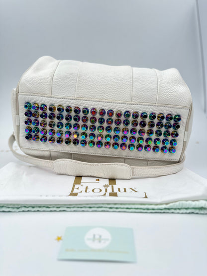 Alexander Wang Rocco Bag in Pelle Martellata Bianca con Borchie Iridescenti