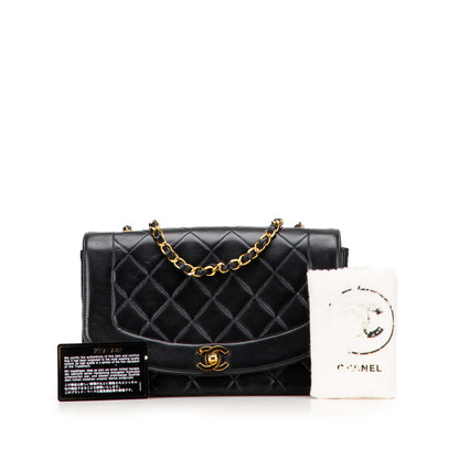 Chanel Diana Flap Medium in pelle di agnello nera – Vintage 1991/1994