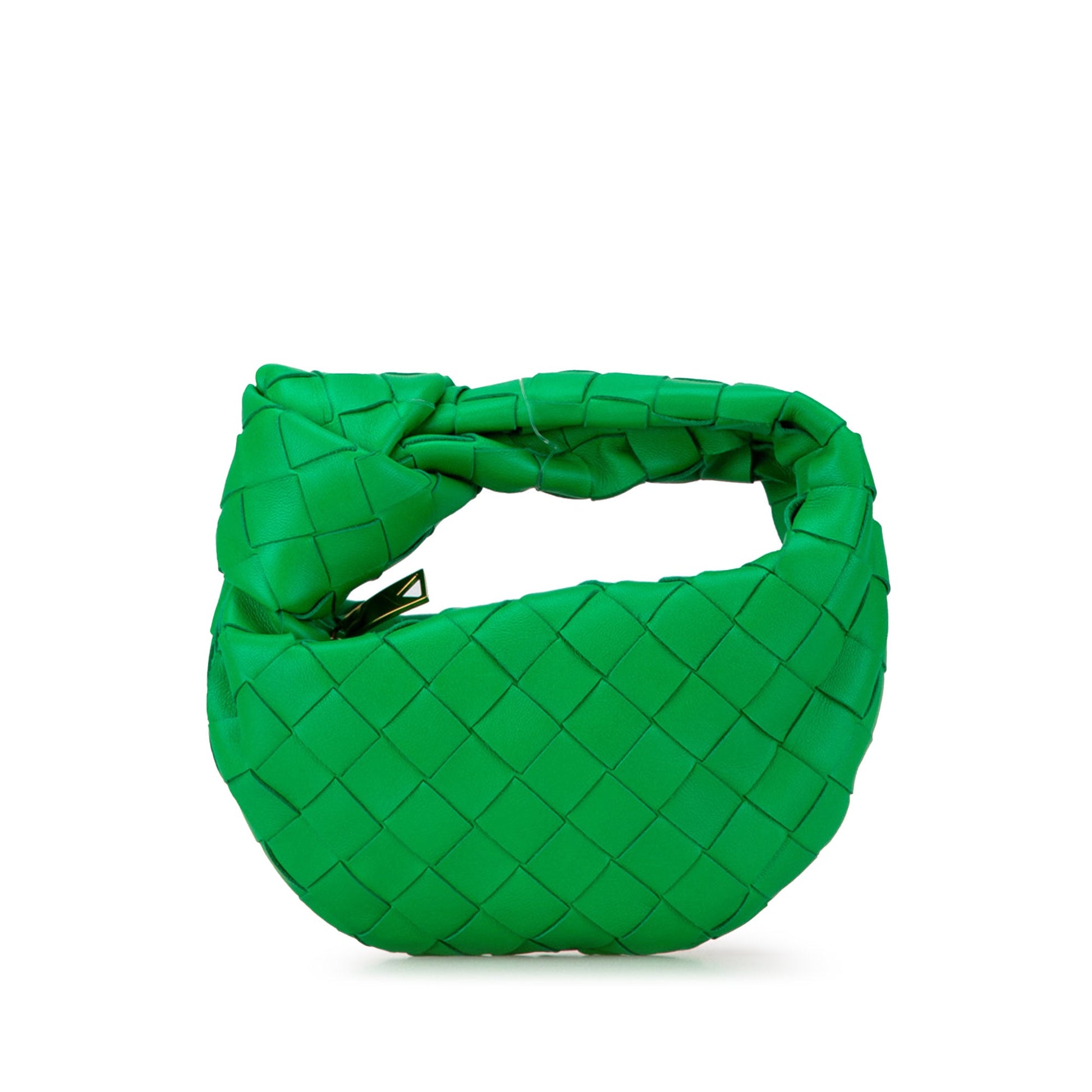 Mini borsa Bottega Veneta Candy Jodie verde intrecciata con manico annodato