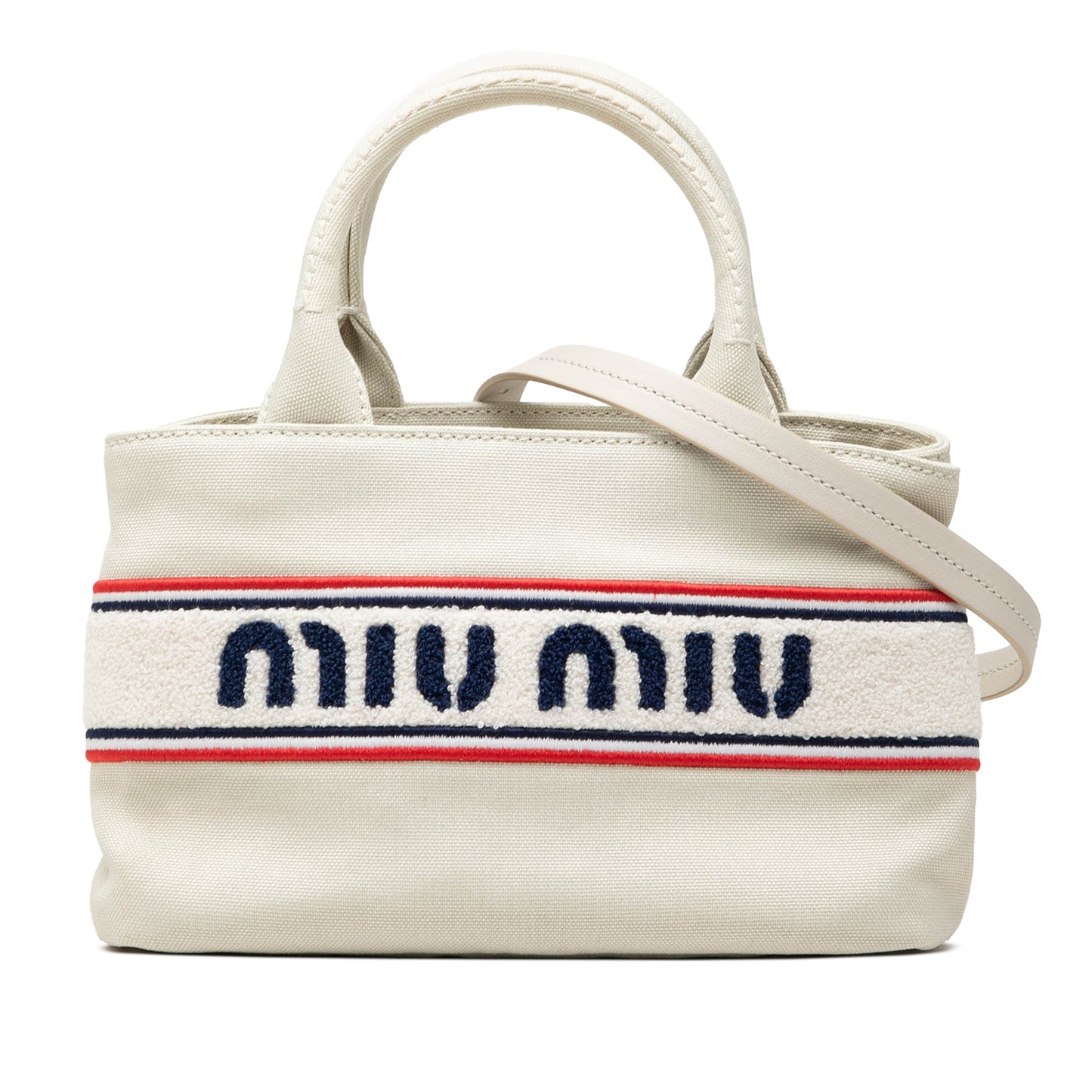 Miu Miu Tote Small Tela Écru Logo Spugna 23,5 cm | Etoilux