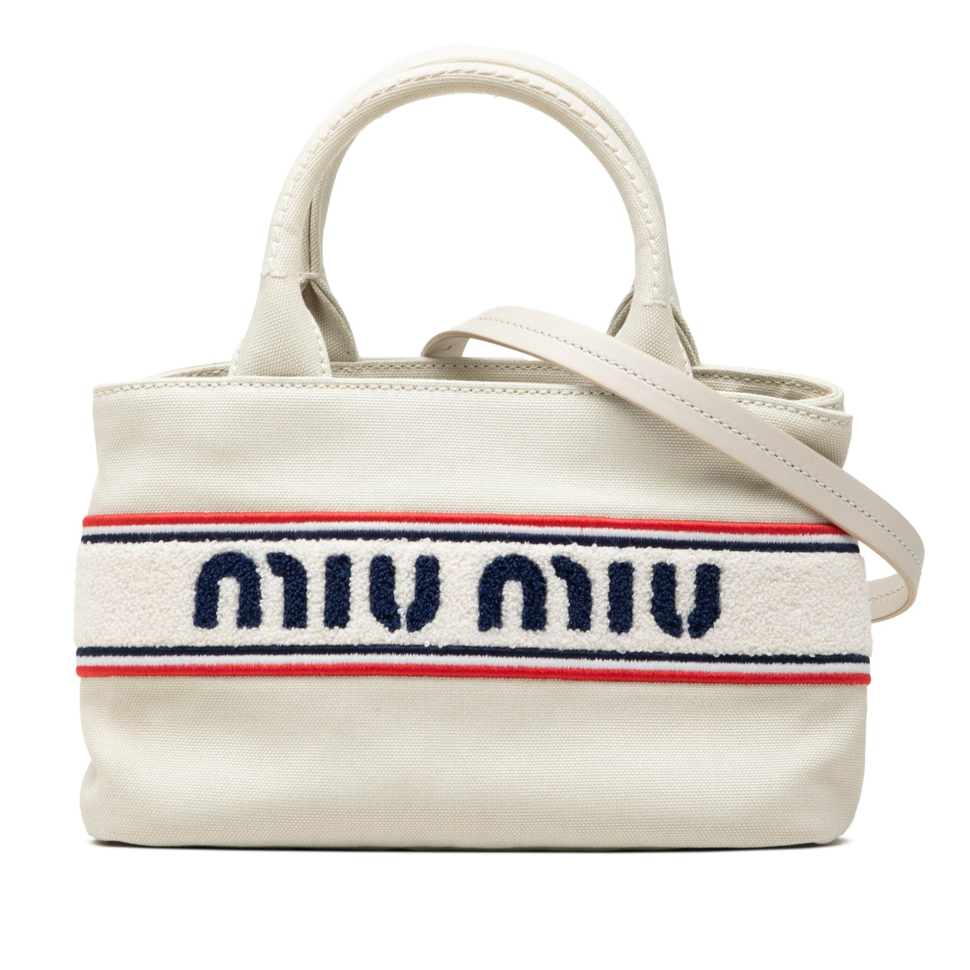 Miu Miu Tote Small Tela Écru Logo Spugna 23,5 cm | Etoilux
