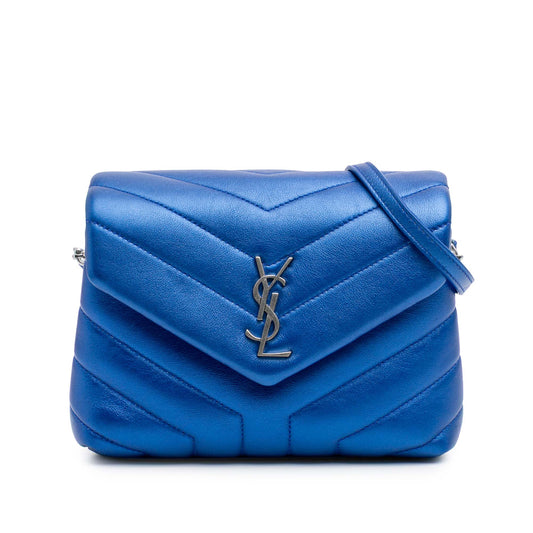 Saint Laurent Toy Loulou in Pelle di Vitello Metallizzata Blu – 2017