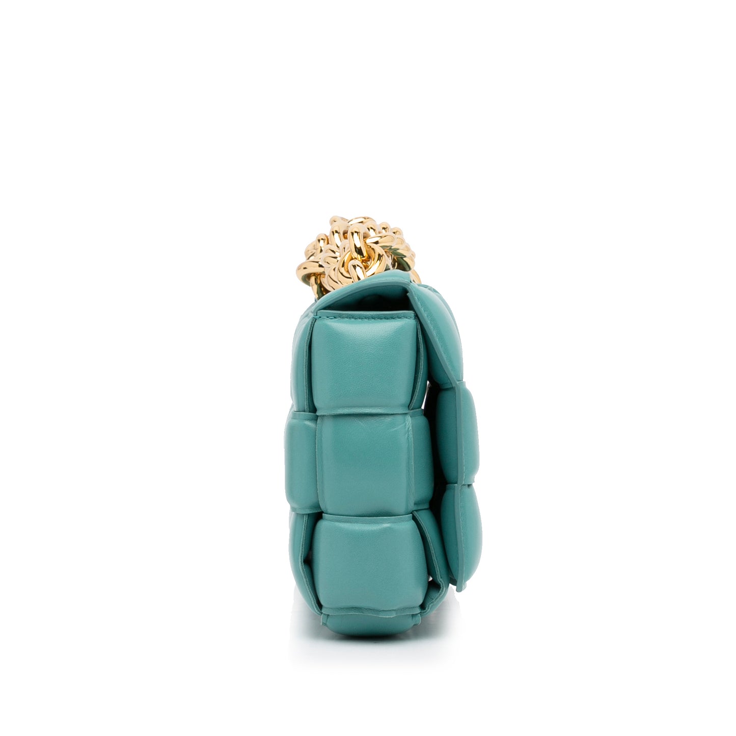Bottega Veneta – Padded Cassette in pelle nappa blu con catena dorata – 18 x 26 x 6 cm