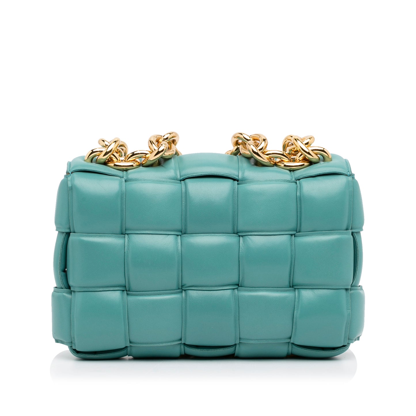 Bottega Veneta – Padded Cassette in pelle nappa blu con catena dorata – 18 x 26 x 6 cm