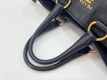 Prada Tote Convertibile Vitello Daino Nera Hardware Oro