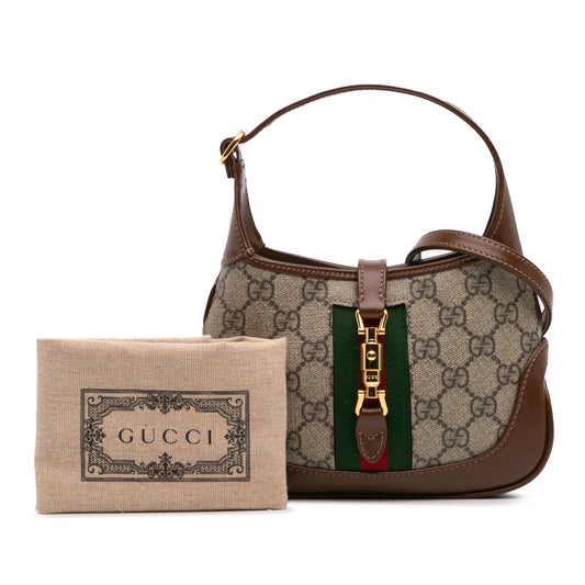 Gucci – Jackie 1961 Mini in tela GG Supreme con finiture in pelle – Marrone – 13 x 19 x 3 cm