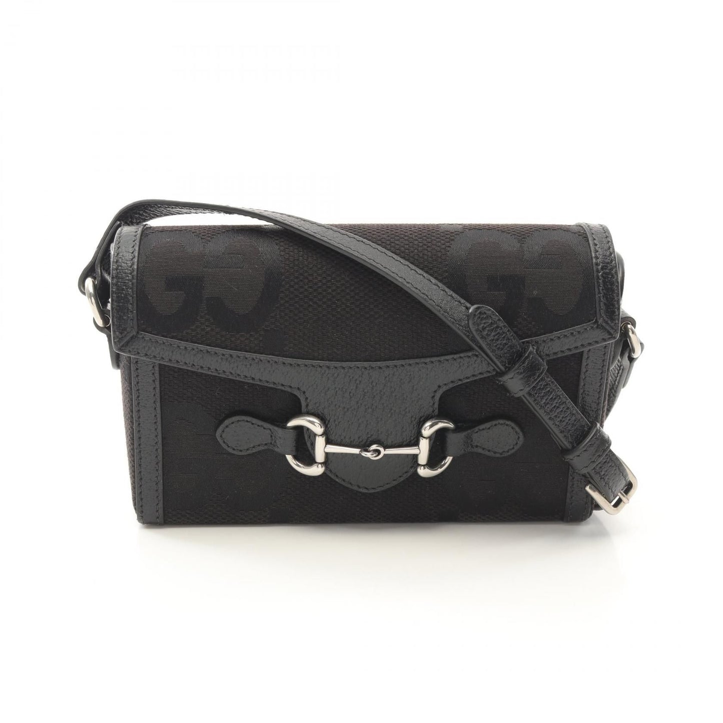 GUCCI Horsebit 1955 Jumbo GG Shoulder Bag in Canvas e Pelle Nera