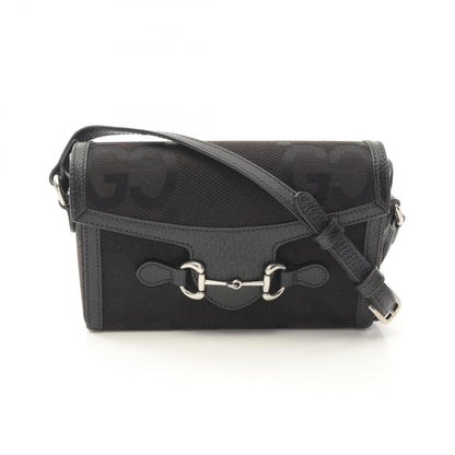 GUCCI Horsebit 1955 Jumbo GG Shoulder Bag in Canvas e Pelle Nera
