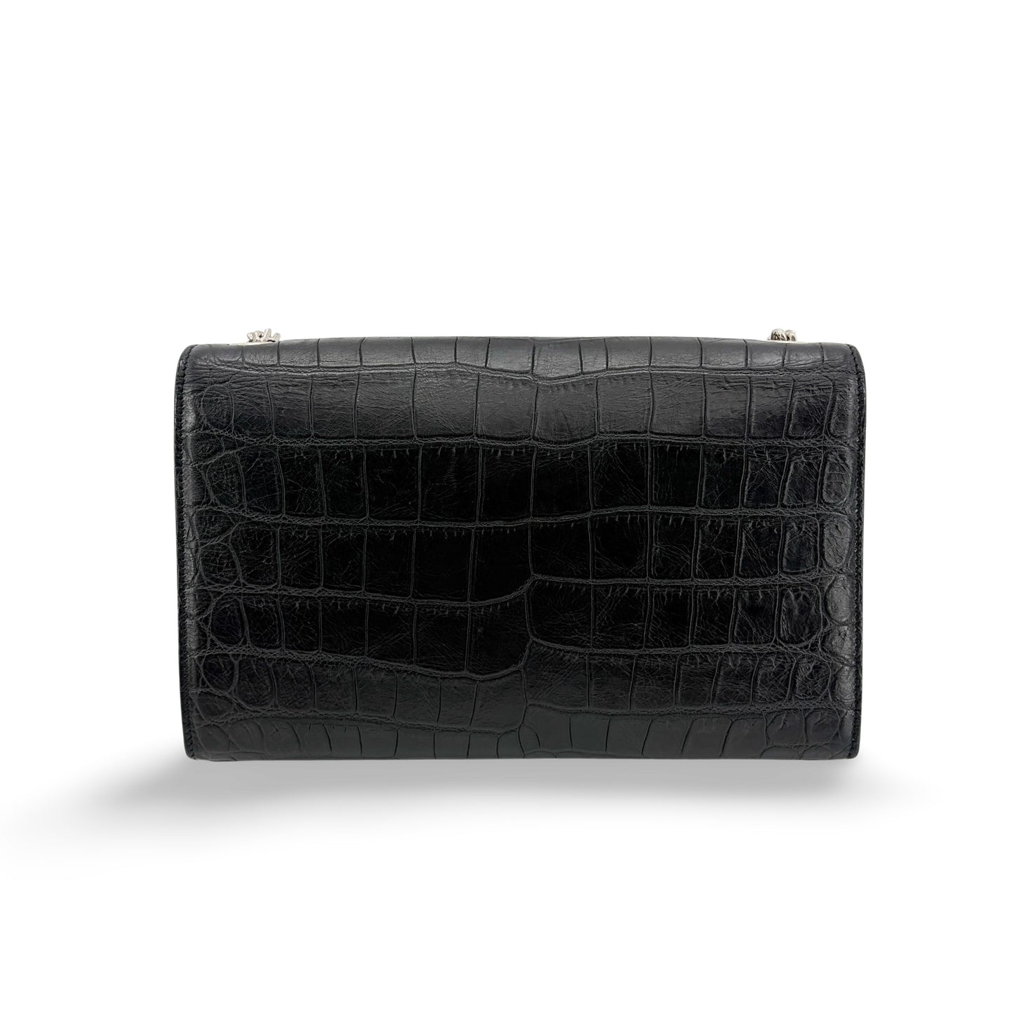 Saint Laurent Medium Kate Tassel Shoulder Bag Crocodile Embossed Black Silver Hardware