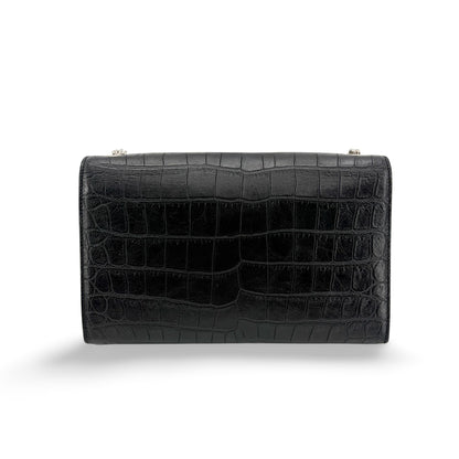 Saint Laurent Medium Kate Tassel Shoulder Bag Crocodile Embossed Black Silver Hardware