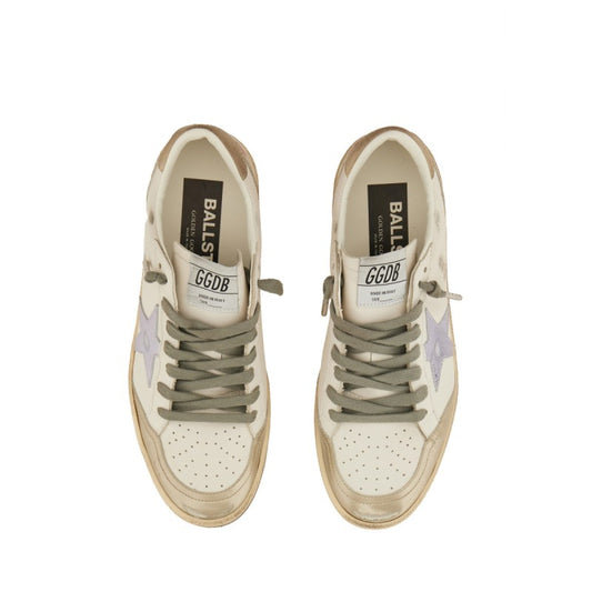 Golden Goose – Ball Star Sneaker in Pelle Bianca con Stella Lilla e Dettagli Retro – Donna – FW25