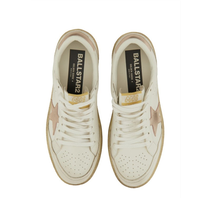 Golden Goose – Ball Star 2 Sneaker in Pelle Bianca con Stella Rosa Cipria – Donna – FW25