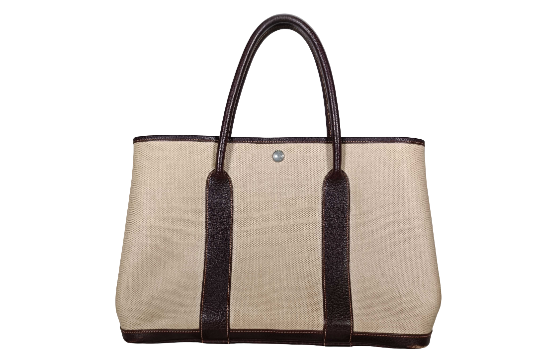 Hermès Garden Party 36 PM – Toile grigia e Buffle beige, hardware argento (2015)