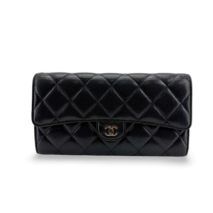 Chanel	Chanel Classic Flap Long Wallet Gold Hardware Black	GOOD