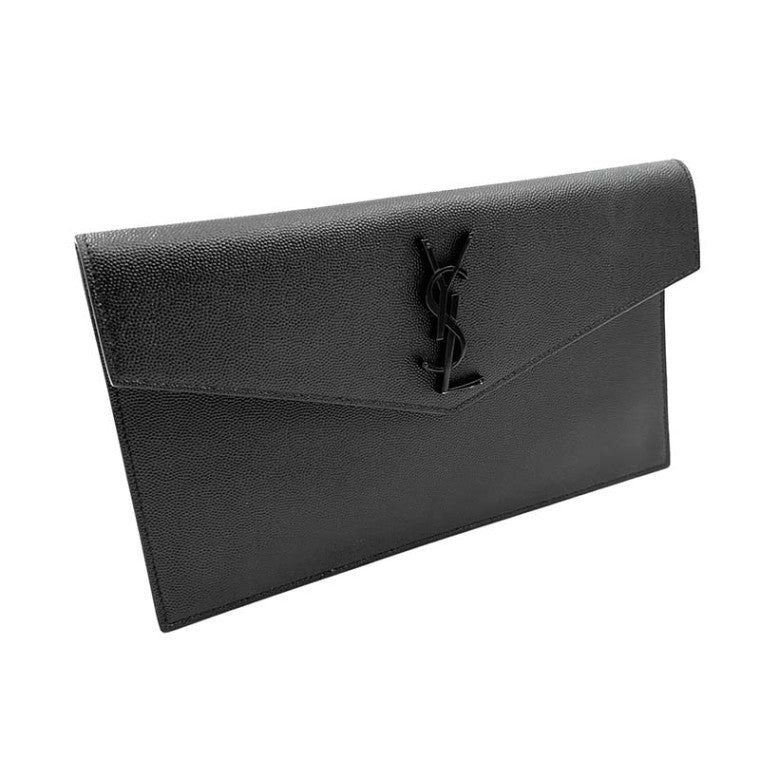 Saint Laurent Uptown Pouch – Pelle nera, logo YSL