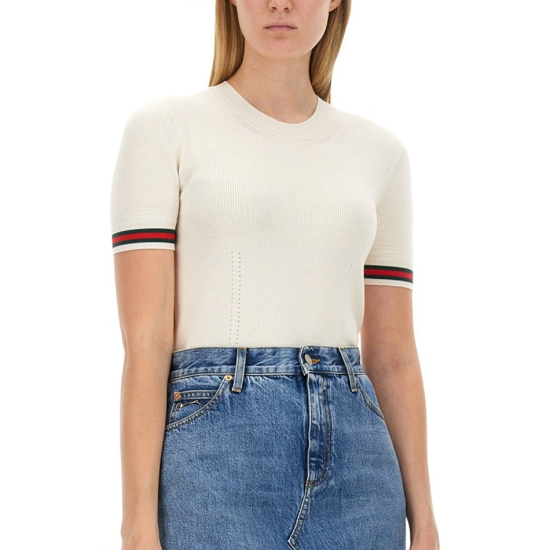 Gucci MAGLIA IN LANA EXTRAFINE CON DETTAGLIO WEB