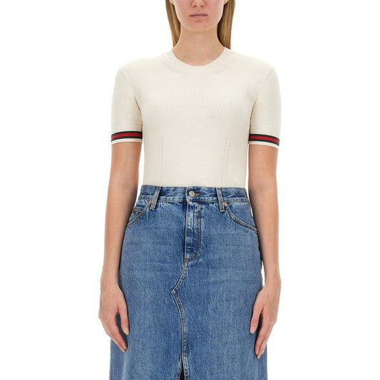 Gucci MAGLIA IN LANA EXTRAFINE CON DETTAGLIO WEB