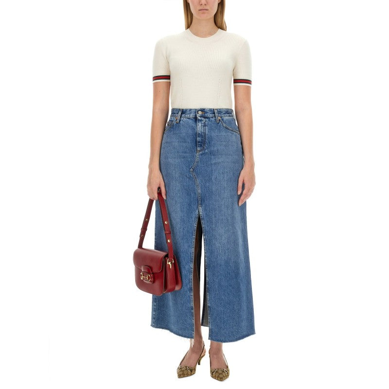 Gucci MAGLIA IN LANA EXTRAFINE CON DETTAGLIO WEB