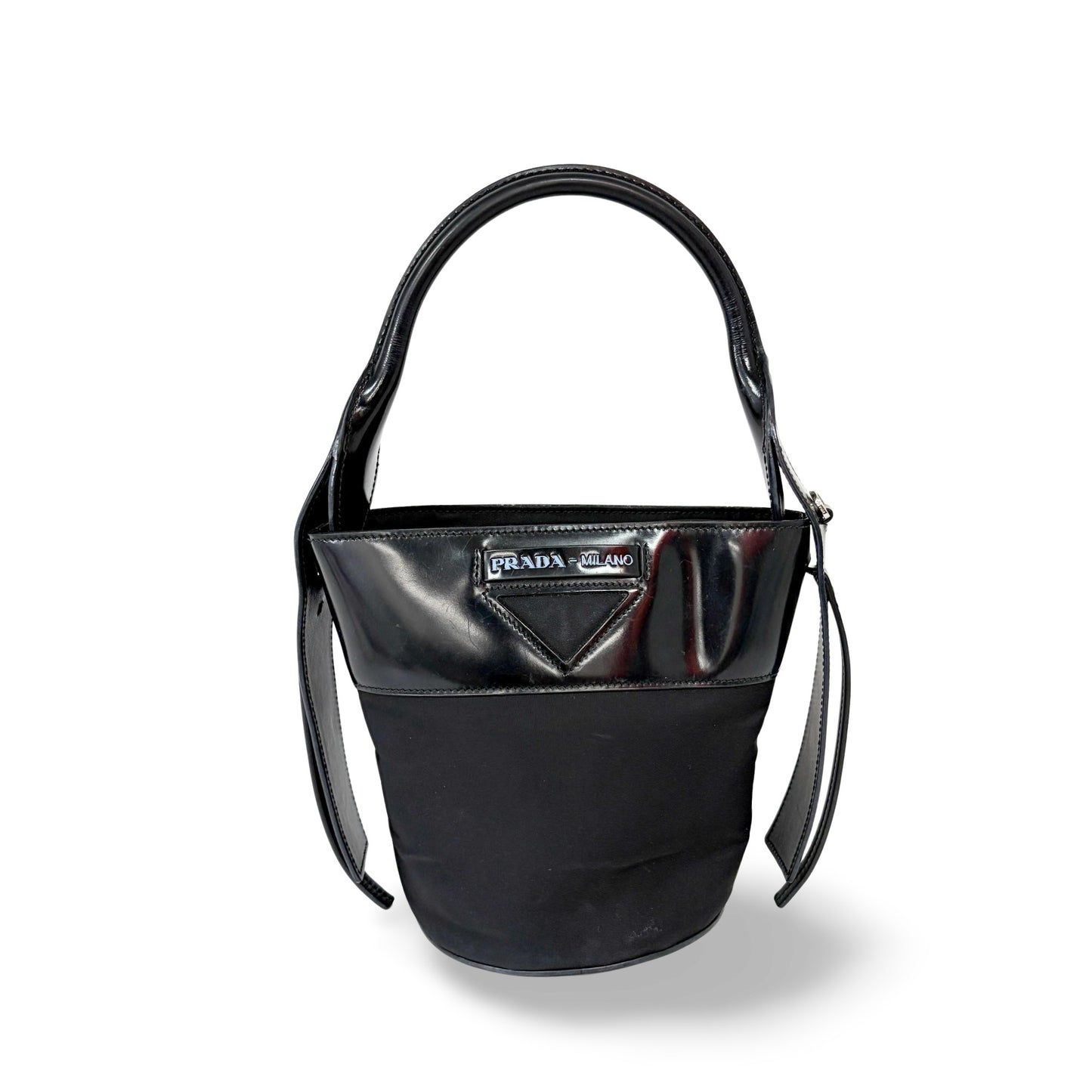 Prada Secchiello Vintage Tessuto e Pelle Spazzolata Nero – 18 cm