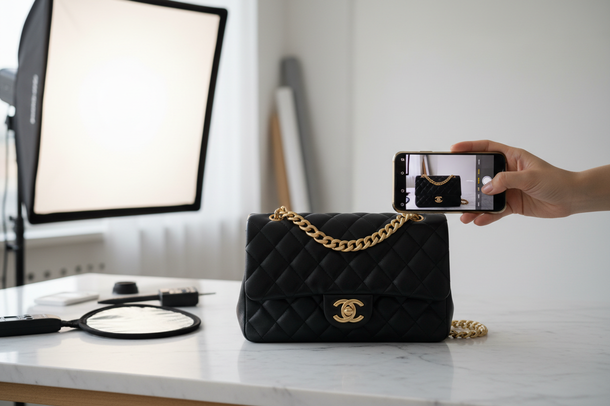 fai che si vede che fanno la foto alla borsa con il telefono 