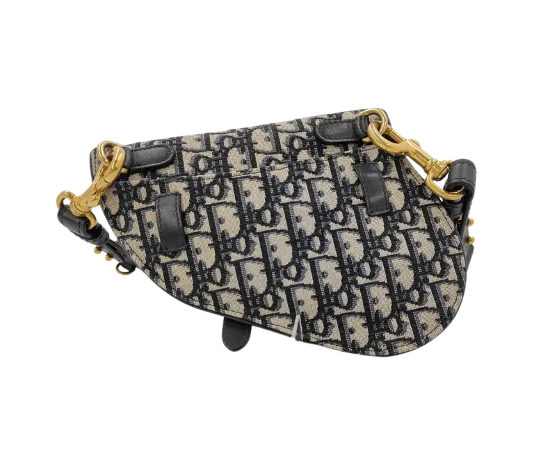 Christian Dior Saddle Mini – Tela Oblique Blu, Hardware Oro