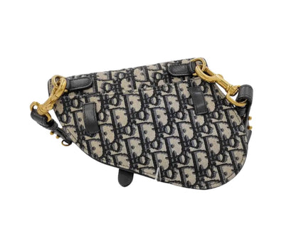 Christian Dior Saddle Mini – Tela Oblique Blu, Hardware Oro