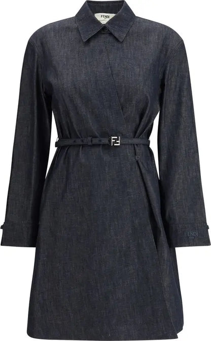 Fendi – Abito chemisier corto in chambray di cotone