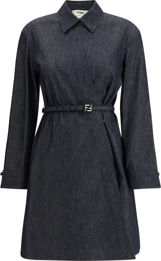 Fendi – Abito chemisier corto in chambray di cotone