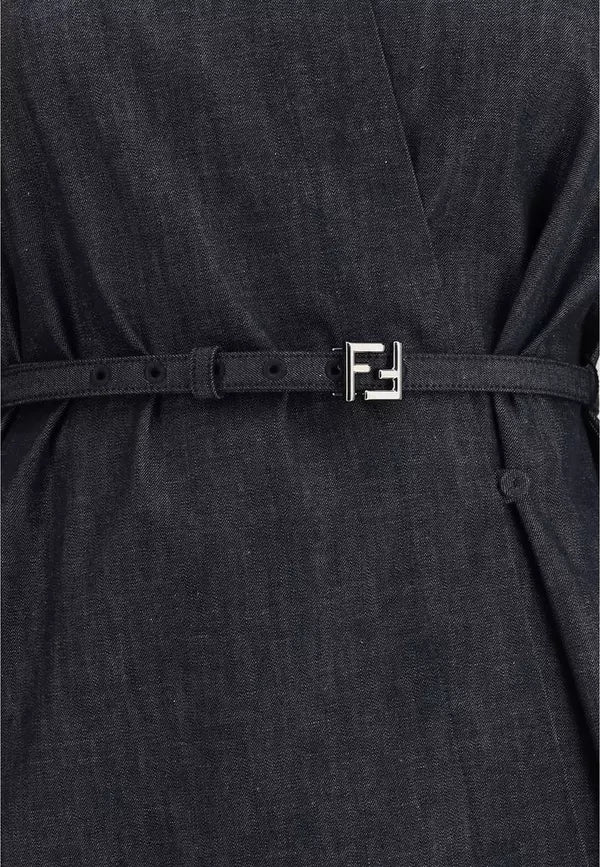 Fendi – Abito chemisier corto in chambray di cotone