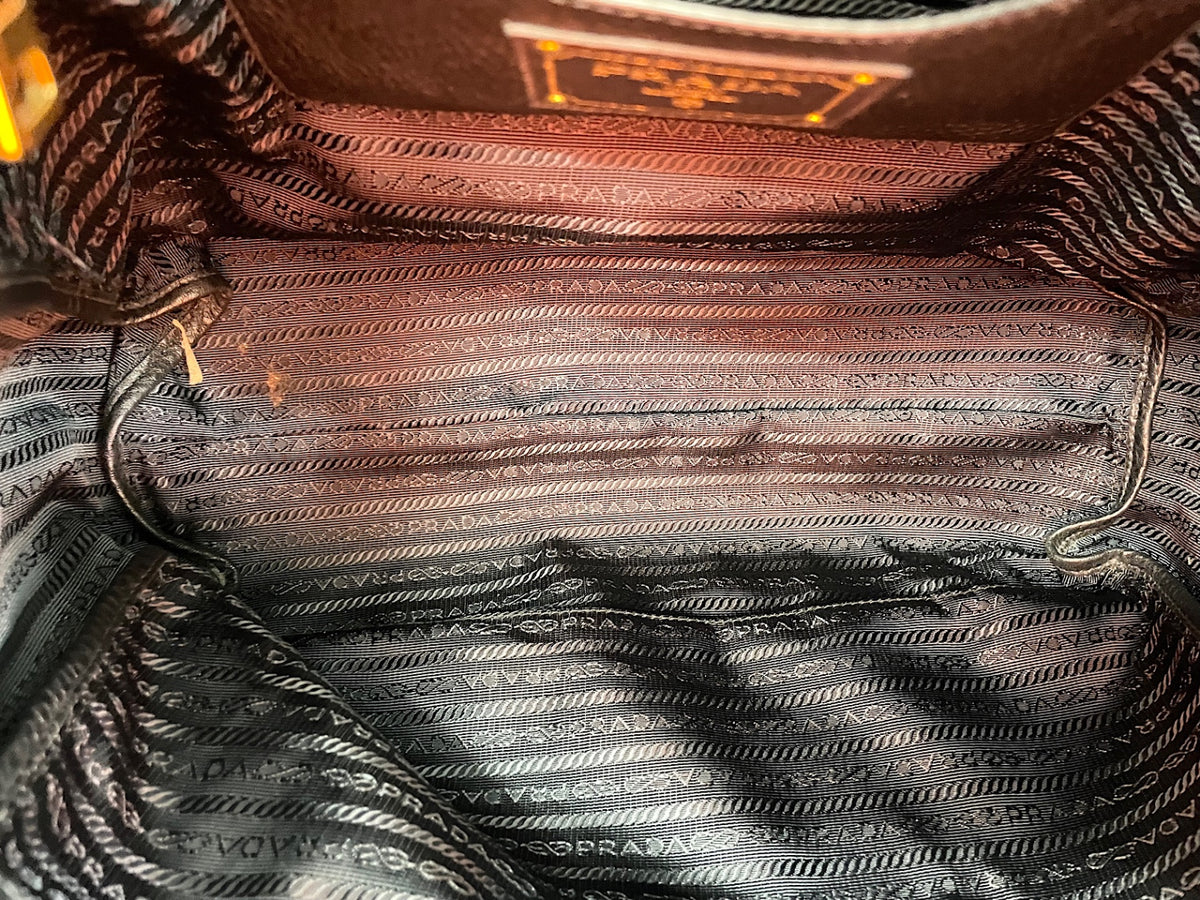 Prada Tote Convertibile Vitello Daino Nera Hardware Oro