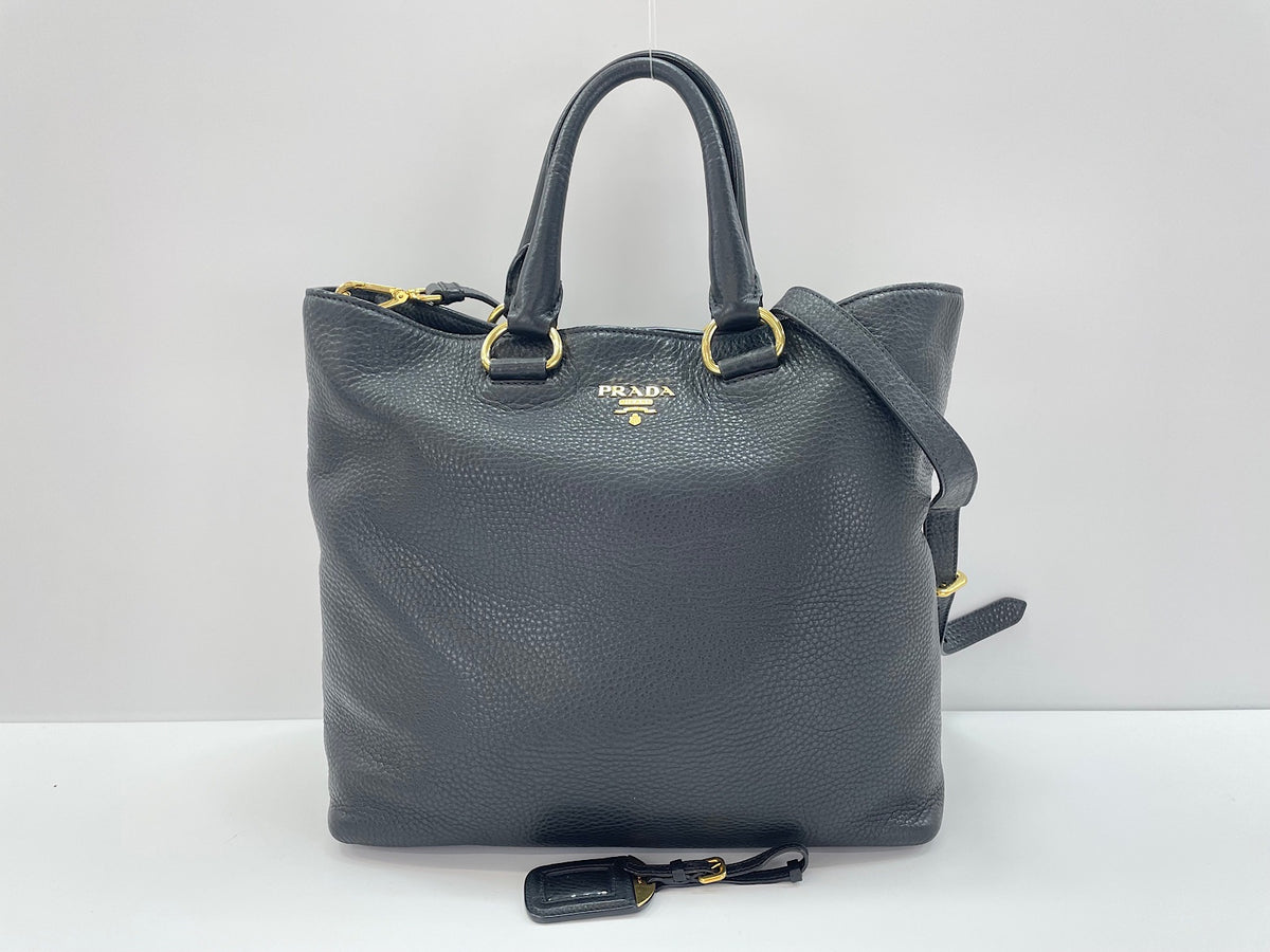 Prada Tote Convertibile Vitello Daino Nera Hardware Oro