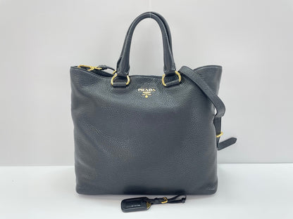Prada Tote Convertibile Vitello Daino Nera Hardware Oro