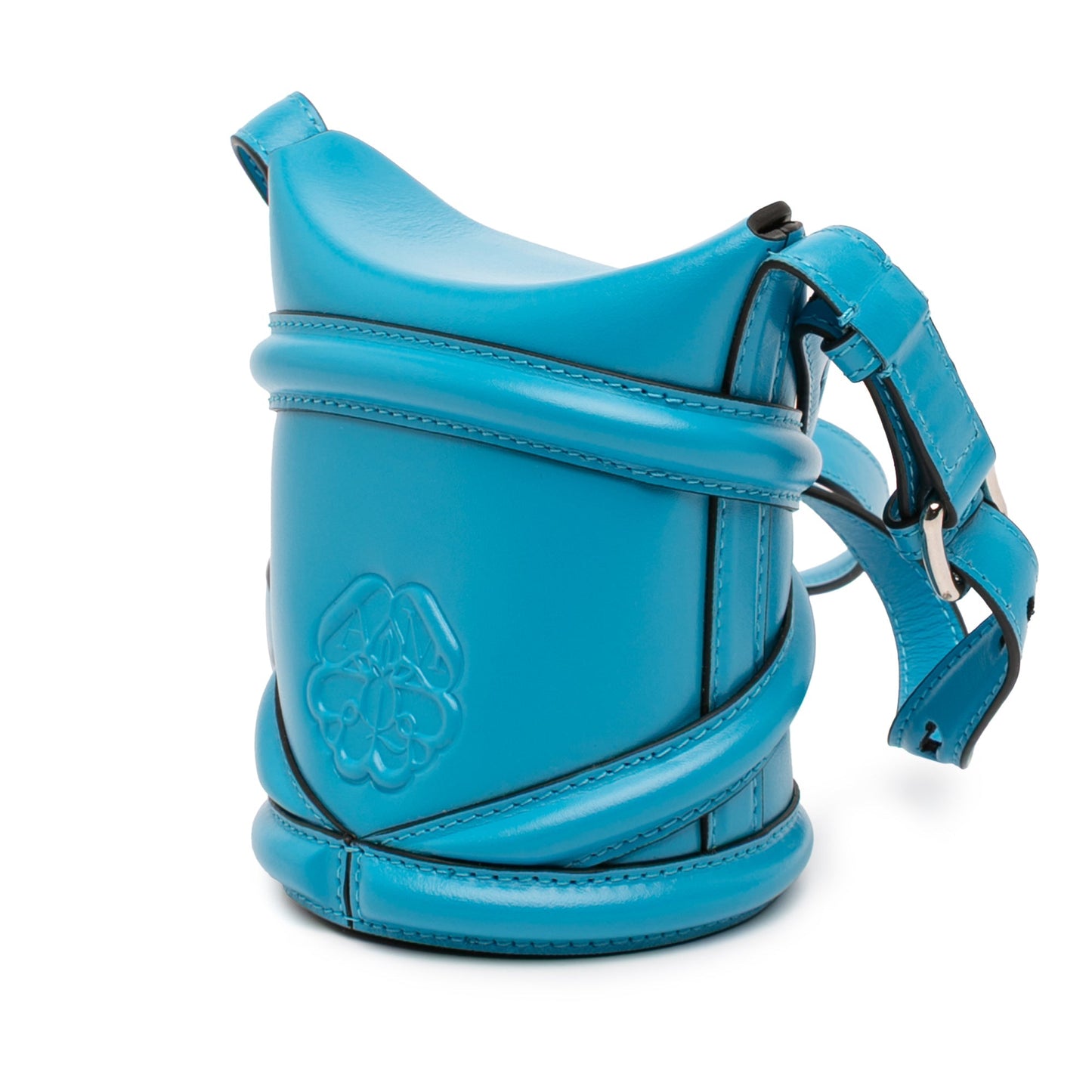 Alexander McQueen The Curve – Borsa a Secchiello in Pelle di Vitello Blu - Etoilux