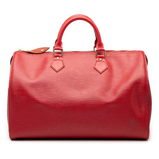 Louis Vuitton Speedy 35 Epi rossa vintage 1995 dettaglio pelle e hardware
