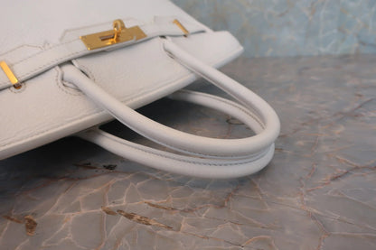 Hermès Birkin 30 Taurillon Clémence Blanc Hardware Dorato — 2008 - Etoilux