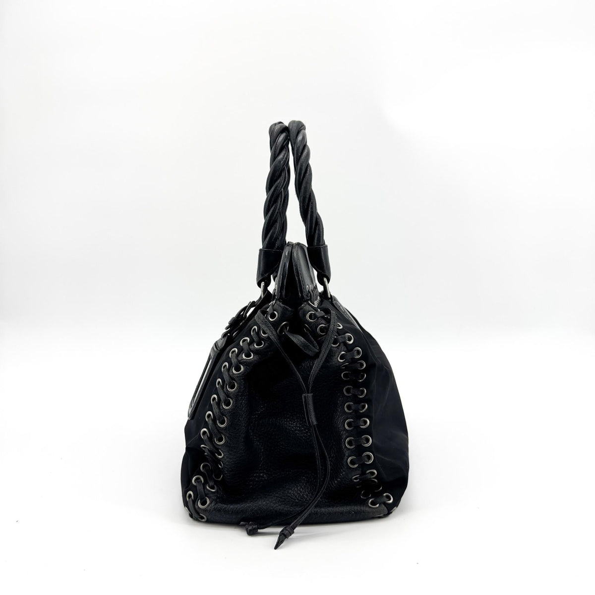 Prada Tote Tessuto Nylon con Lacci Nera