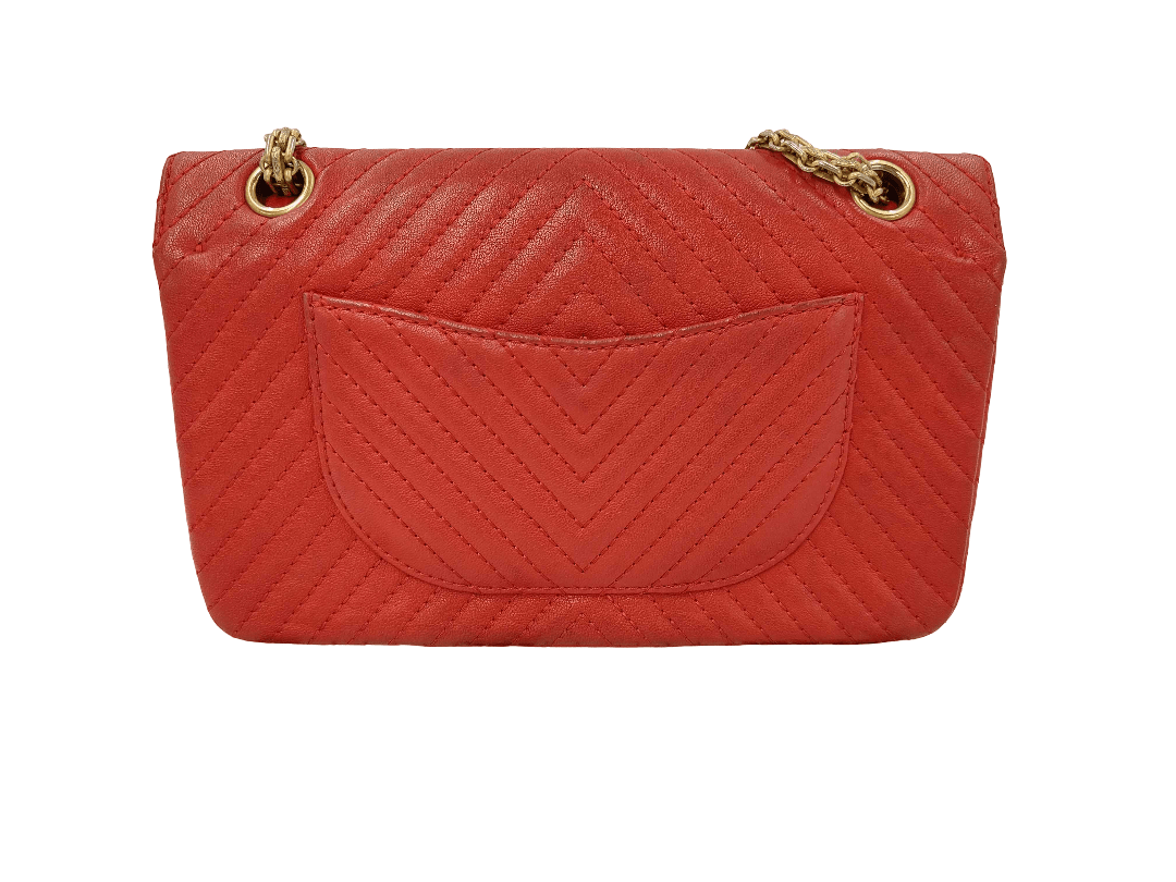 Chanel 2.55 Reissue Lambskin Chevron Rouge Hardware Aged Gold 2017 - Etoilux