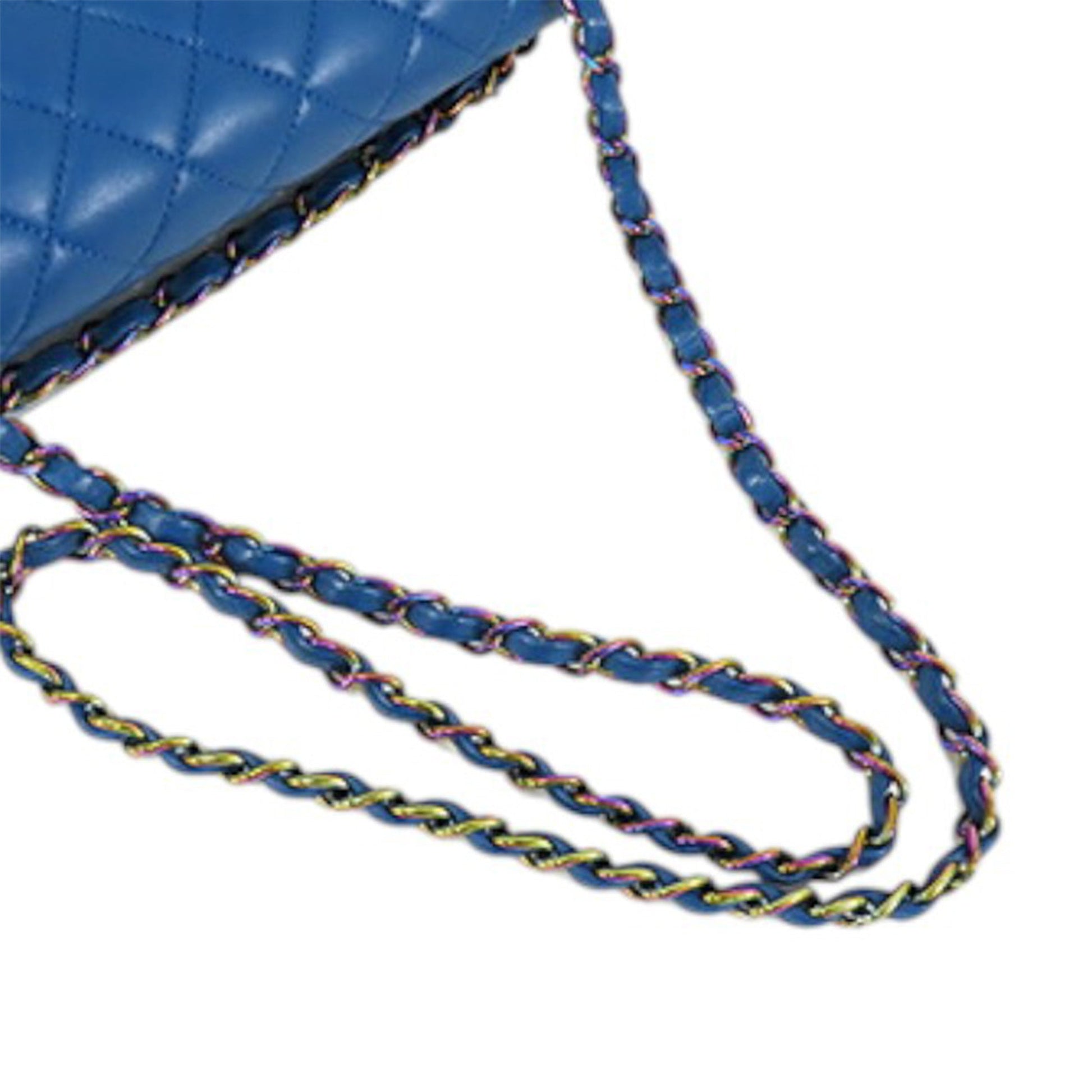 CHANEL Classic Double Flap Medium Lambskin Blue Rainbow Hardware - Etoilux