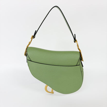 Dior Saddle Bag Media Pelle Grana Sage Green Hardware Dorato – 25 cm - Etoilux
