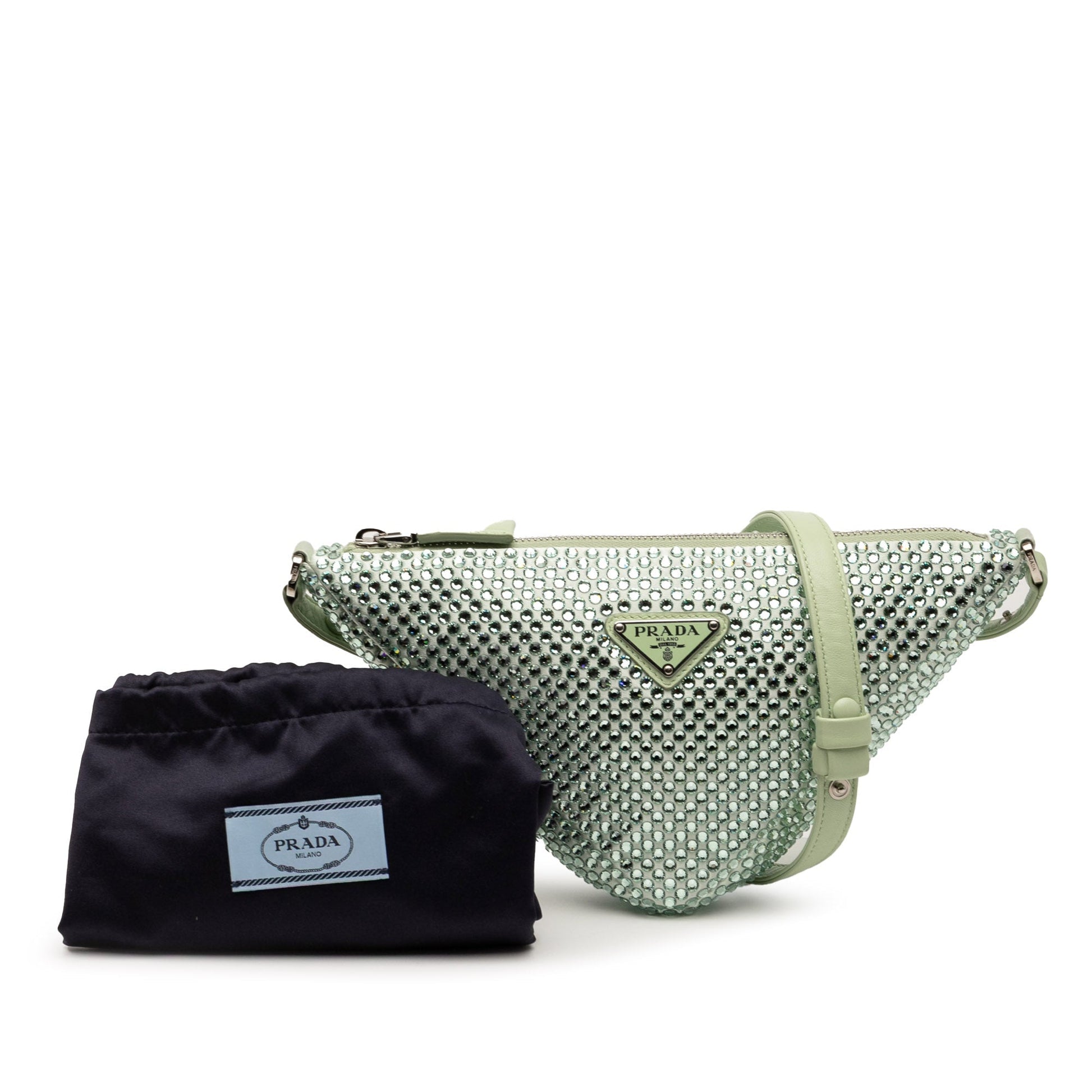 Prada Crystal Mini Triangle Bag Raso Verde Menta – 16 cm - Etoilux