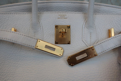 Hermès Birkin 30 Taurillon Clémence Blanc Hardware Dorato — 2008 - Etoilux